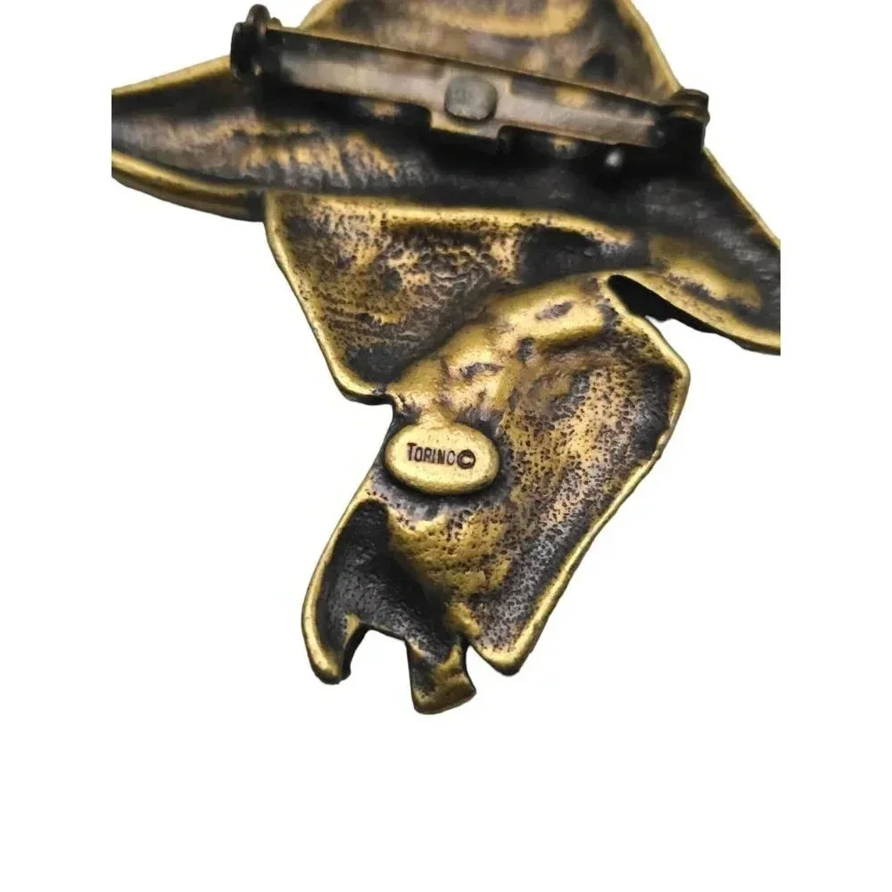 Torino Woman in a Hat Brooch Pin Two Tone Vintage